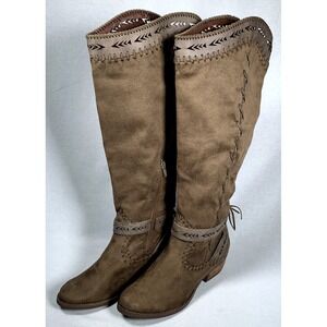 Not Rated Knee High Brown Suede Western Style Boots Size 7.5‎